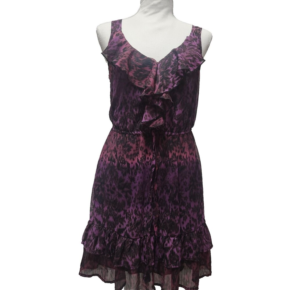 Y2K BeBop Purple Ruffle Dress Leopard Print Mini Grunge Fairy Croquette Medium - Picture 3 of 7